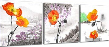 Gemälde Set Werke - Blumen im Tintenstil in Set